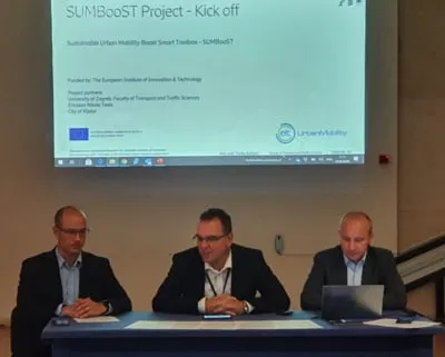 Dr. sc. Krešimir Vidović iz Ericssona Nikole Tesle, Željko Jurić, pročelnik Zavoda za informatičku djelatnost grada Rijeke i doc. dr. sc. Marko Šoštarić s Fakulteta prometnih znanosti Sveučilišta u Zagrebu na službenom početku projekta.